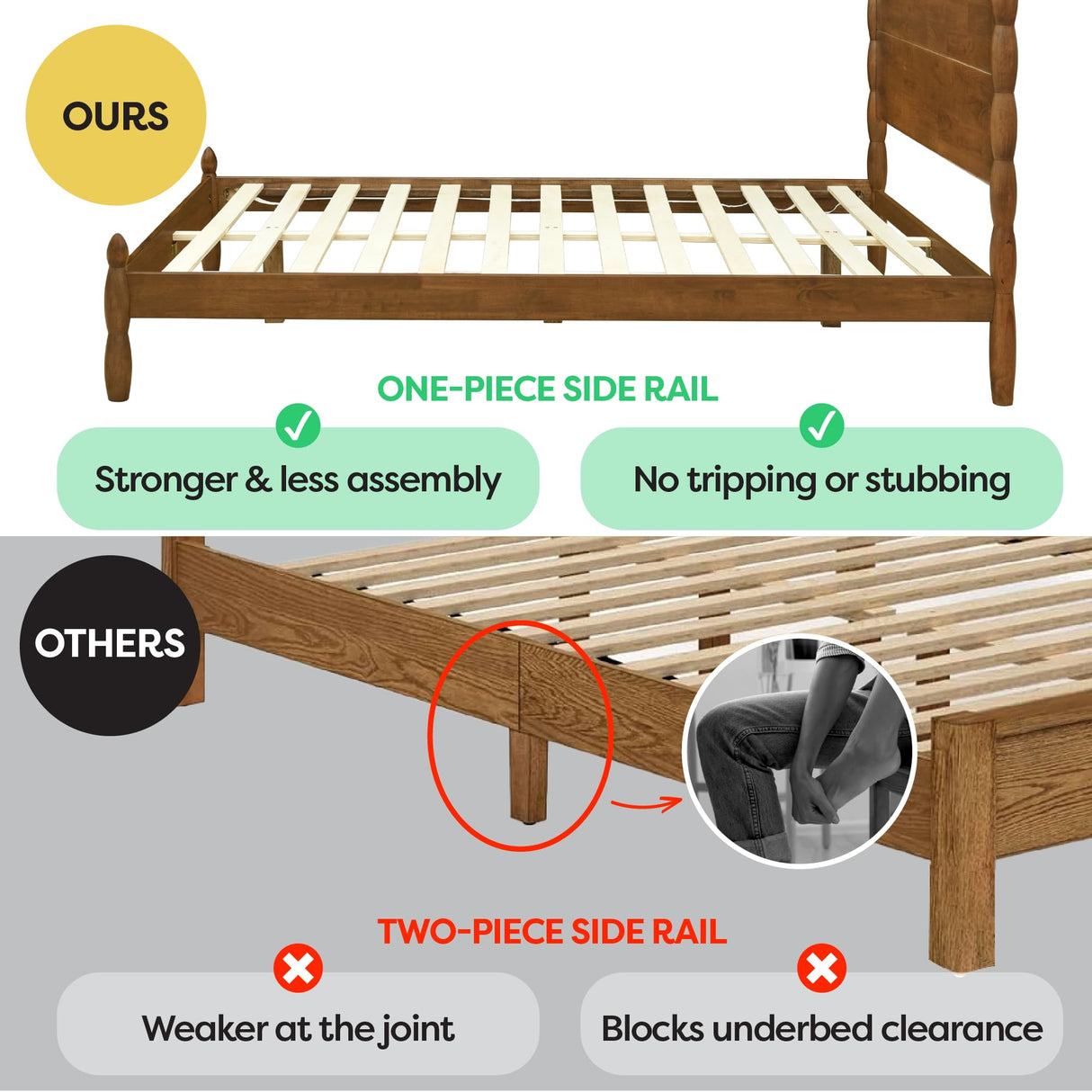 Queen Size Solid Wood Spindle Bed Frame with Four Posts - Walnut Finish
