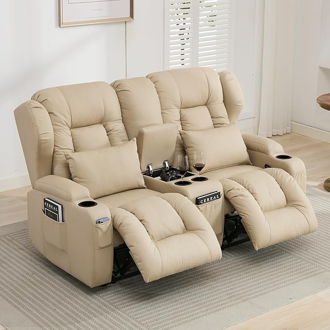 65.5" RV Loveseat Recliner Double Recliner RV Sofa & Console | Wall Hugger