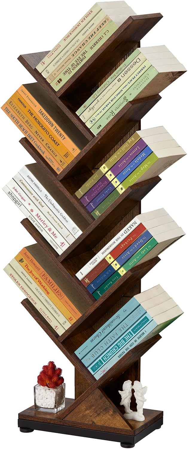 4-Shelf Tree Bookshelf, 4 Tier Floor Standing Bookcase for CDs/Magazine/Books