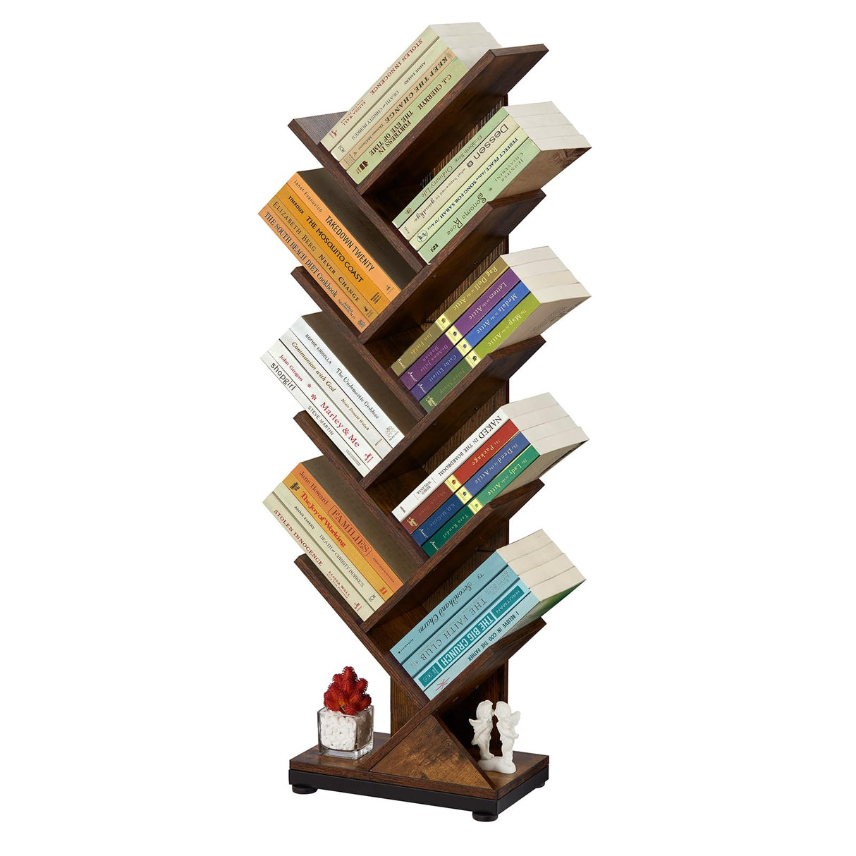9-Shelf Tree Bookshelf, 38.4-Inch Retro Floor Standing Bookcase Display for CDs/Magazine/Books