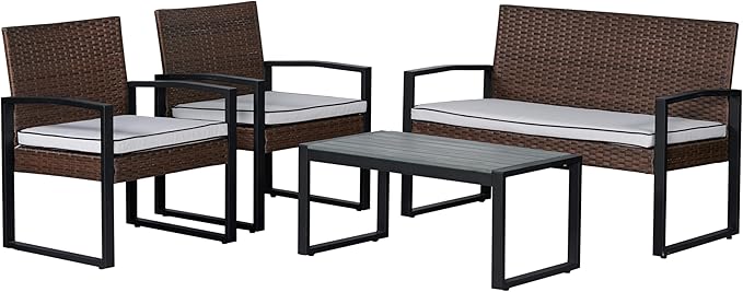 LVG1102C-4SET Wilder 4-Piece Modern Coastal Faux Wicker Conversation Outdoor