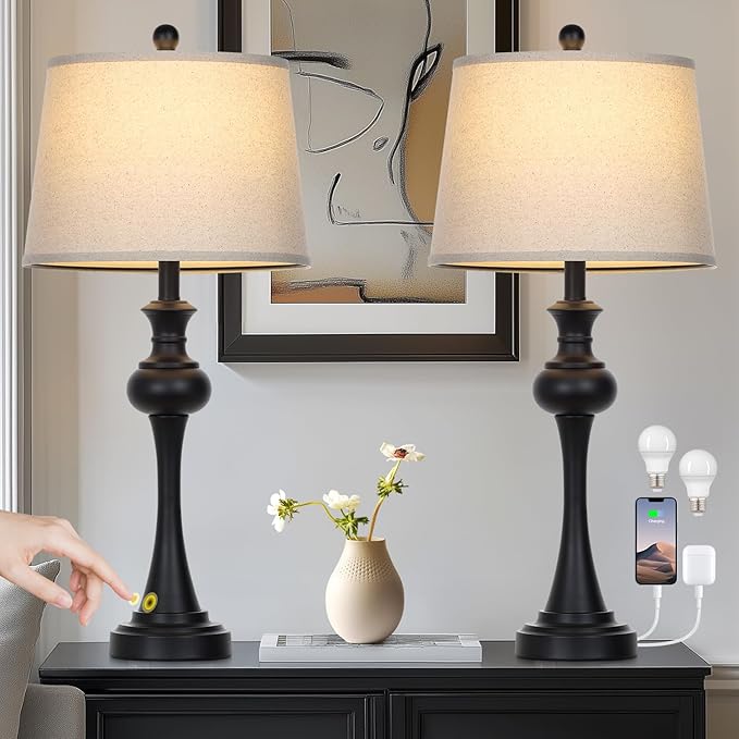 28.75" Gold Table Lamps for Living Room,Touch Lamps for Bedrooms Set of 2 - Nightstand