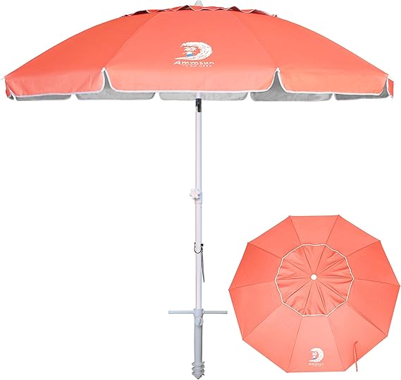 8 Feet Large Beach Umbrella with Sand Anchor Heavy Duty High Wind Portable Outdoor
