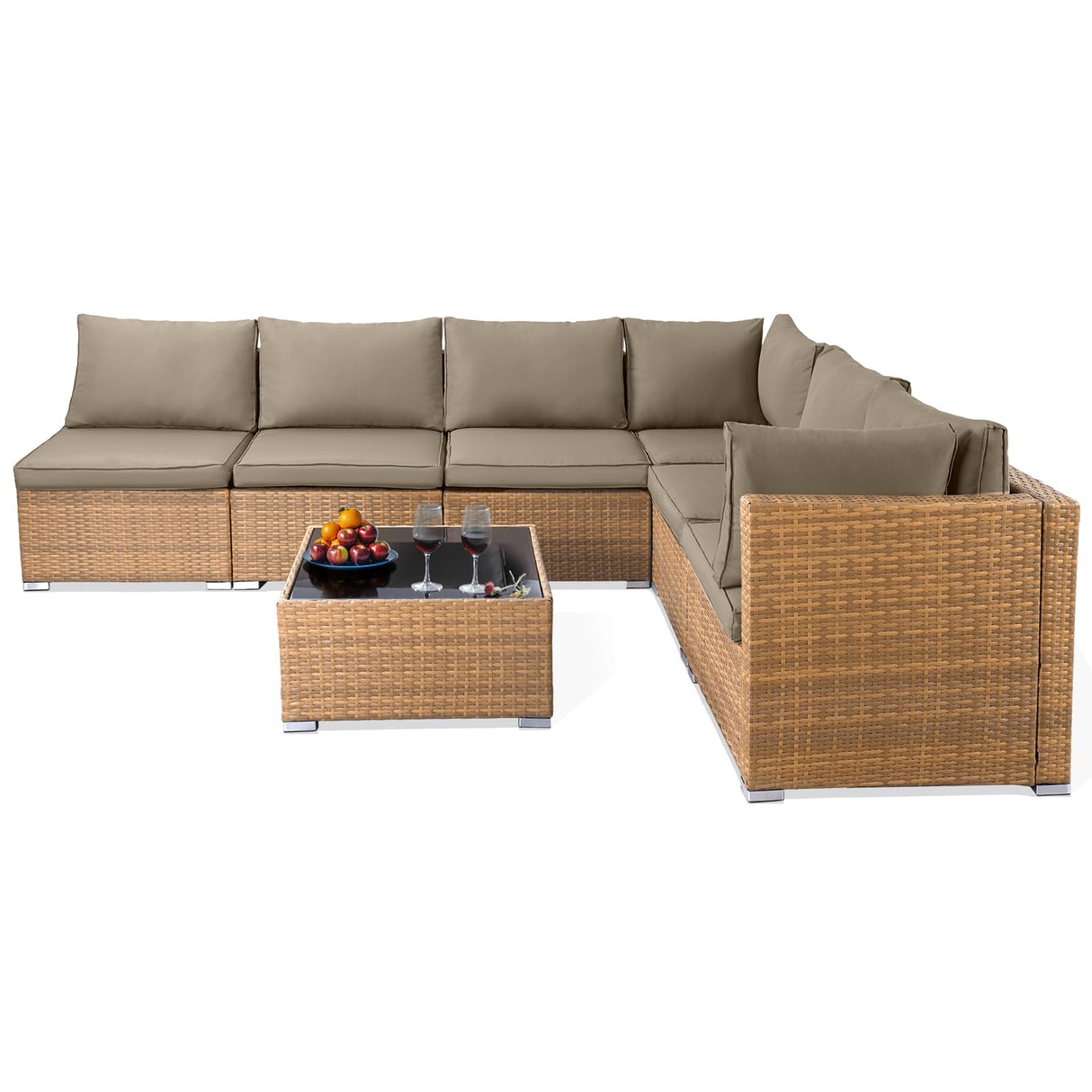 7 Pieces Outdoor Sectional Furniture Set, Patio Wicker Sectional Sofa Couch