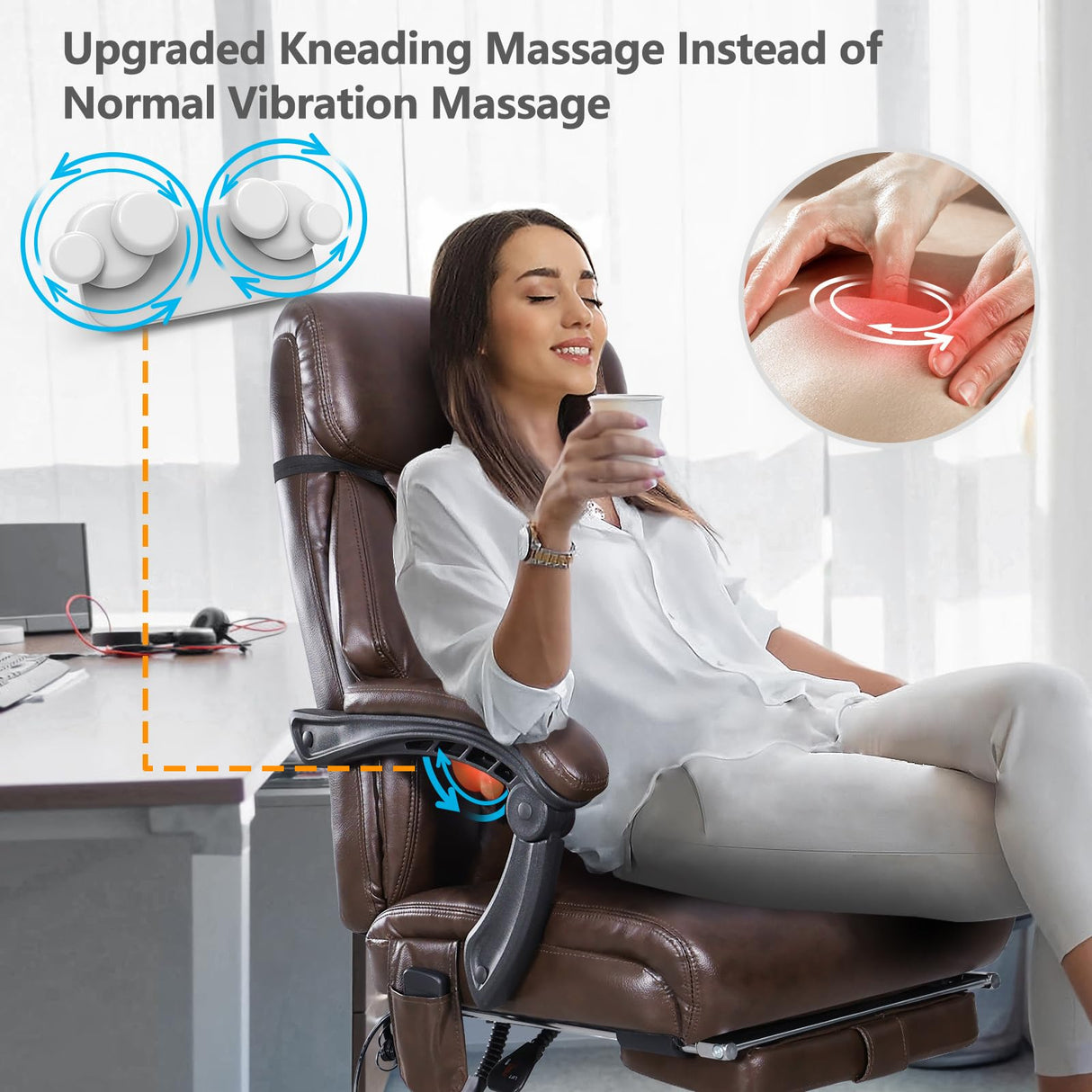 Kneading Massage Executive Office Chair, 3D Back Massage Heated Office Chair,