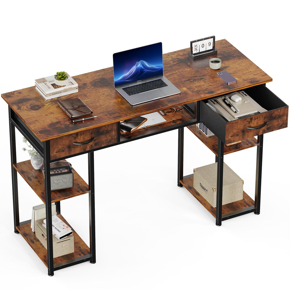 Computer Desk with Drawers Study Writing Table with Storage Bag Headphone