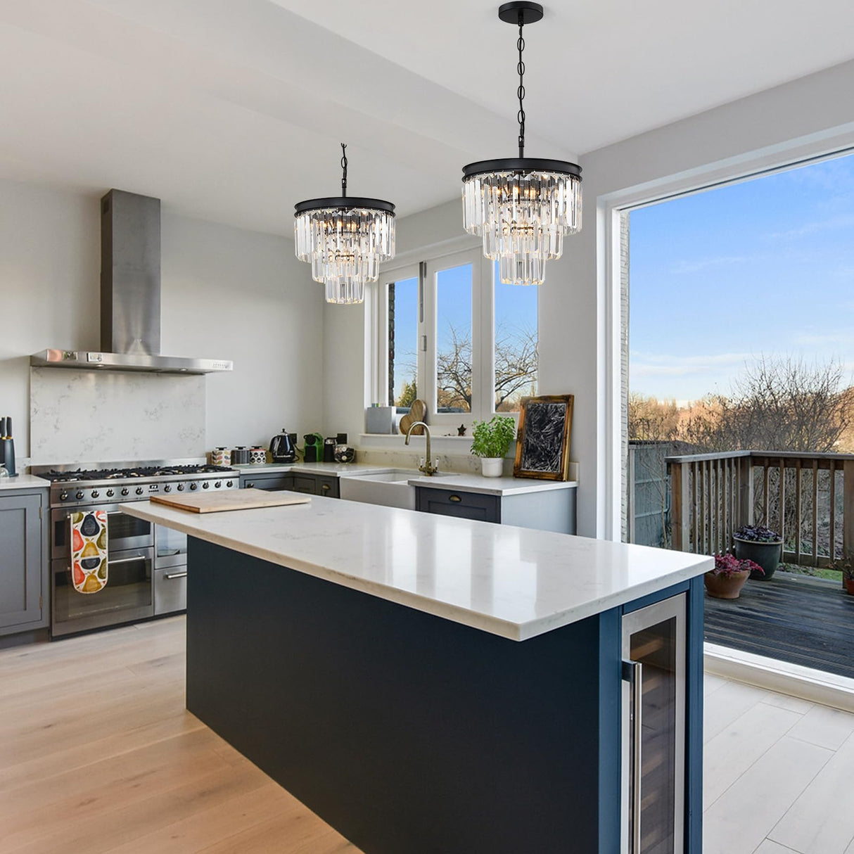 12" Black Crystal Ceiling Light and Chandelier