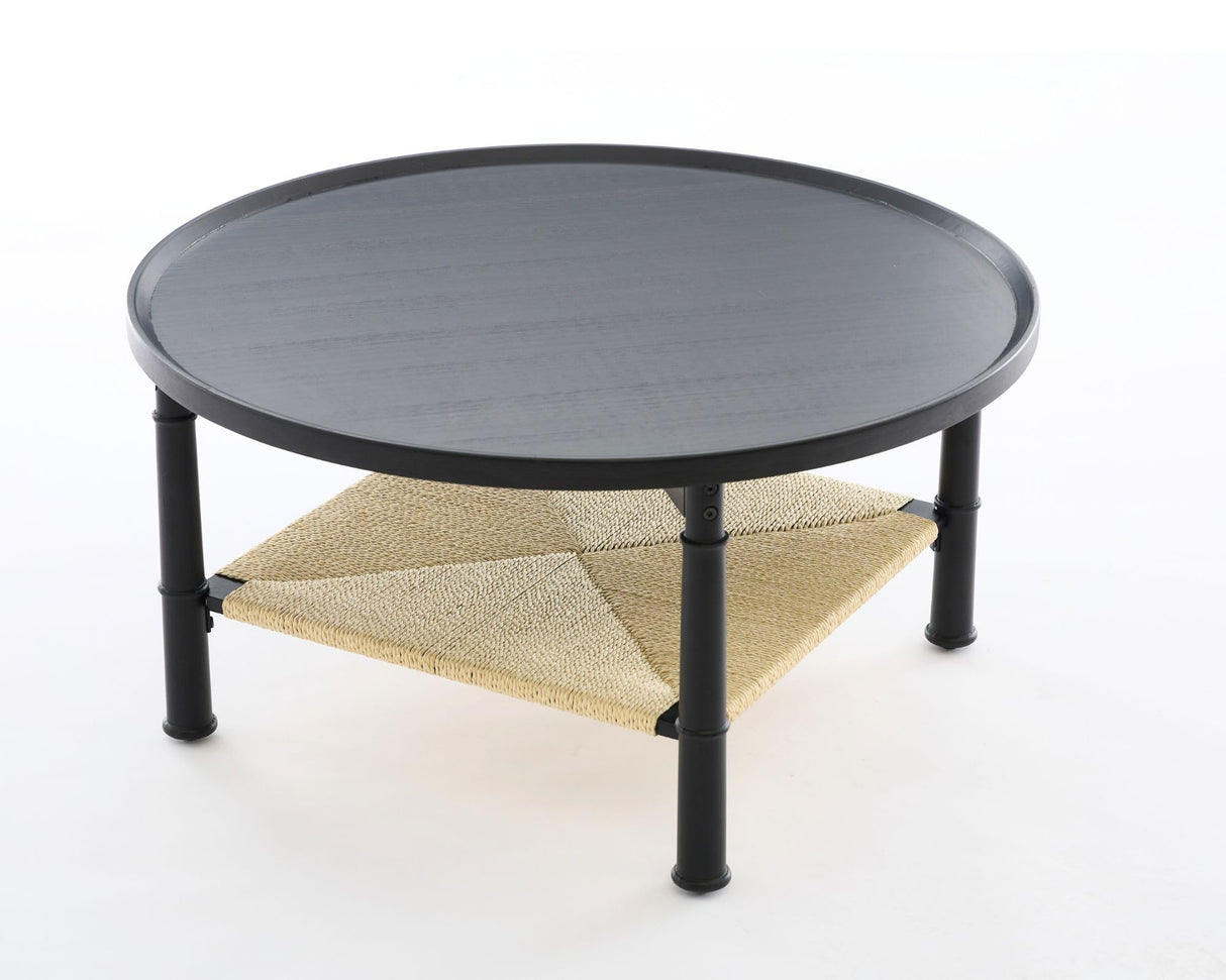 32" Round Coffee Table for Living Room, 2-Tier Small Living Room Table