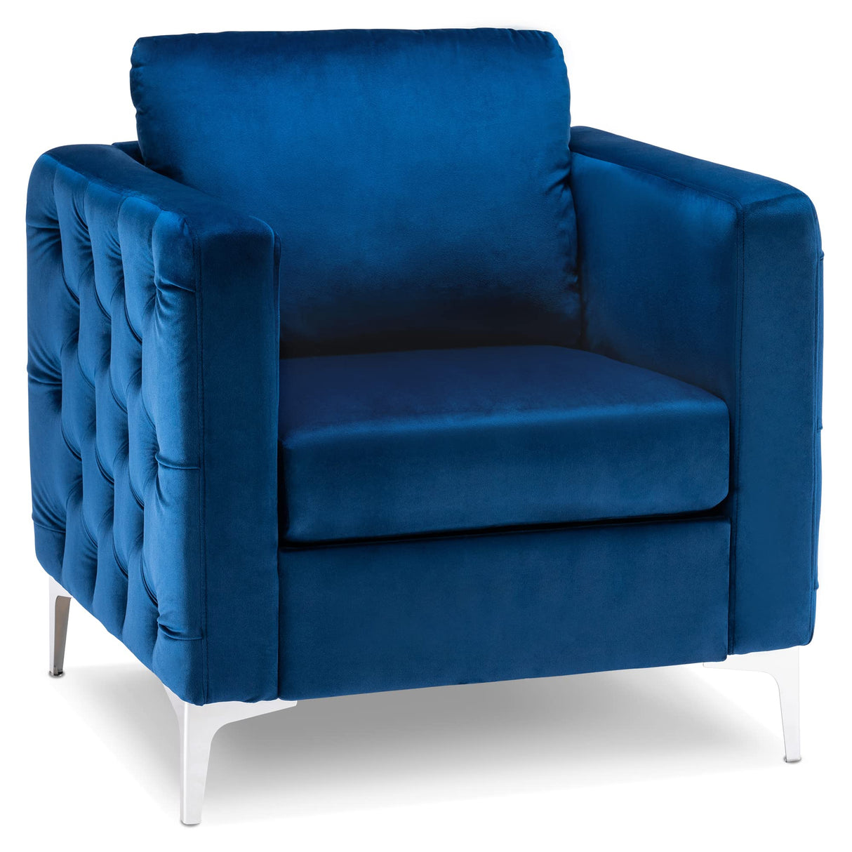 Chair, Tufted Barrel Armchair, Upholstered Single Sofa for Small Spaces, Living Room, Office Reception, Fabric 4066 (Blue)