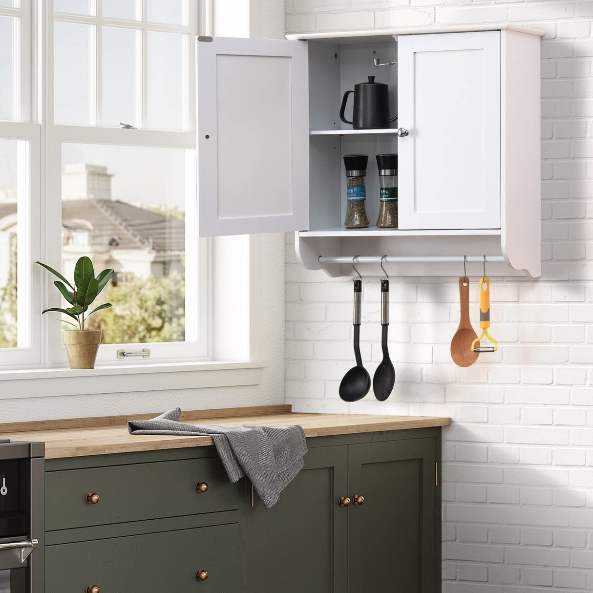 Wall Mounted Bathroom Cabinet with Towel Bar, Hanging Over The Toilet Storage Cabinet