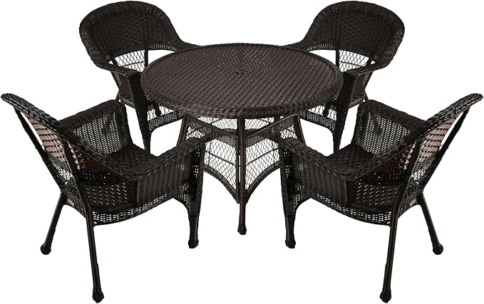 5 Piece Wicker Outdoor Dining Set, Black