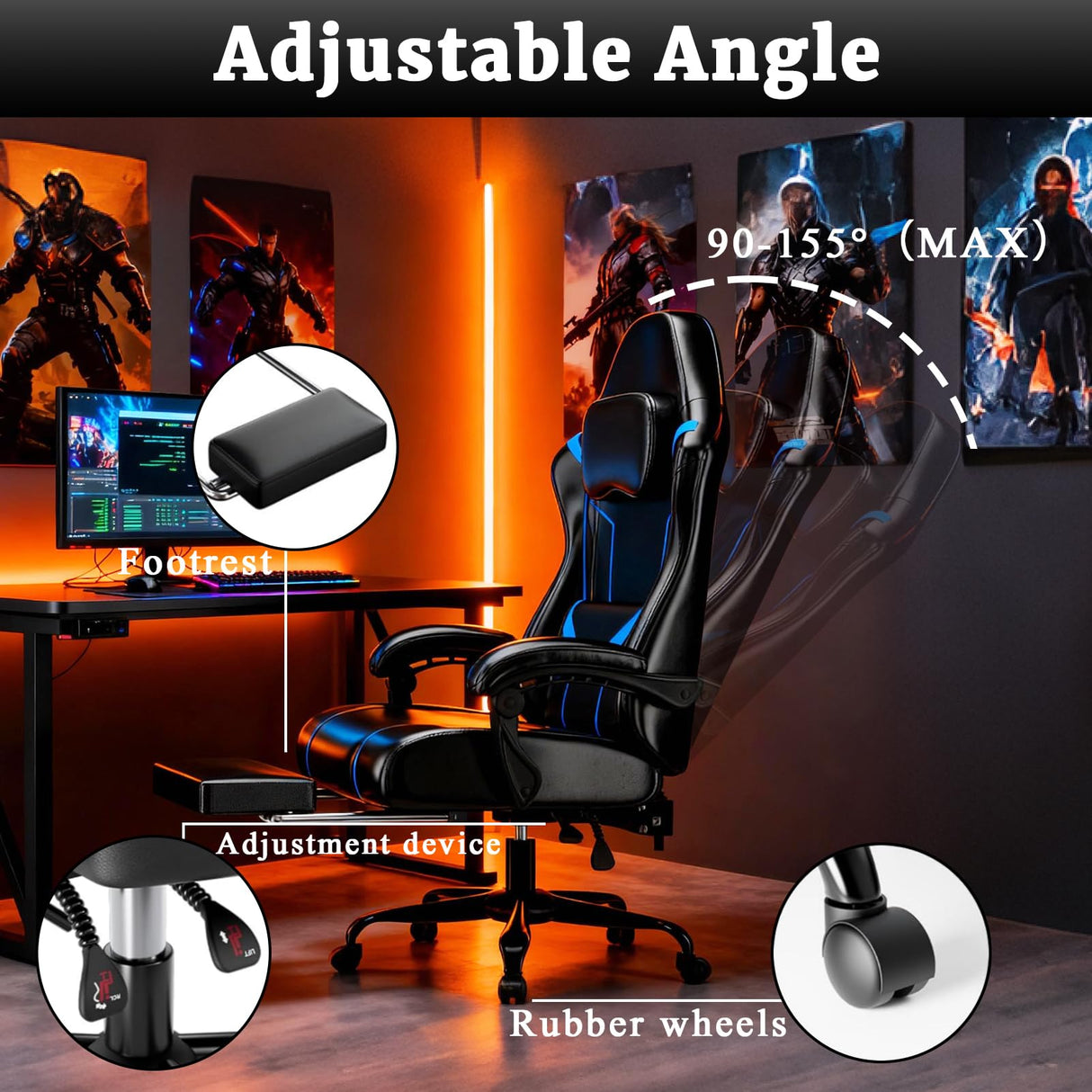 Ergonomic Gaming Chair with Pocket Spring Cushion & Footrest