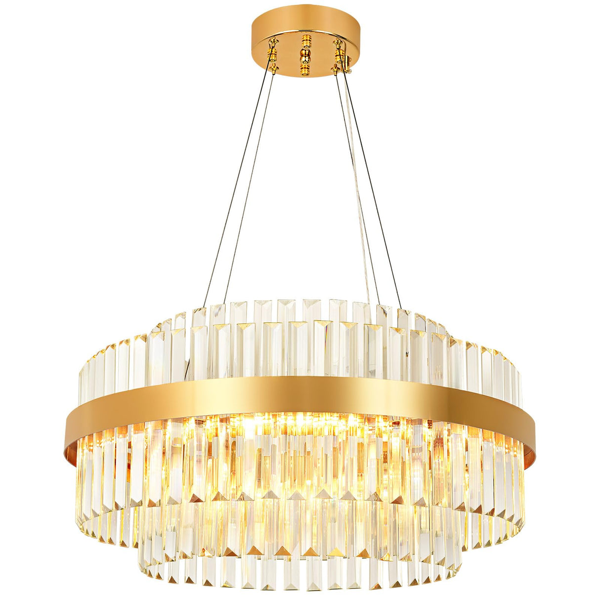 Modern Crystal Chandelier Gold, LED 3-Color Change Pendant Lights Fixture