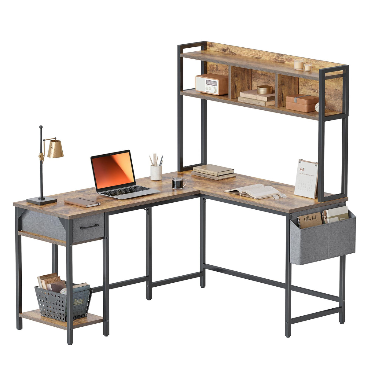 L Shaped Desk with Hutch, 58 inch Corner Computer Desk with Drawer,Home Office Gaming Table