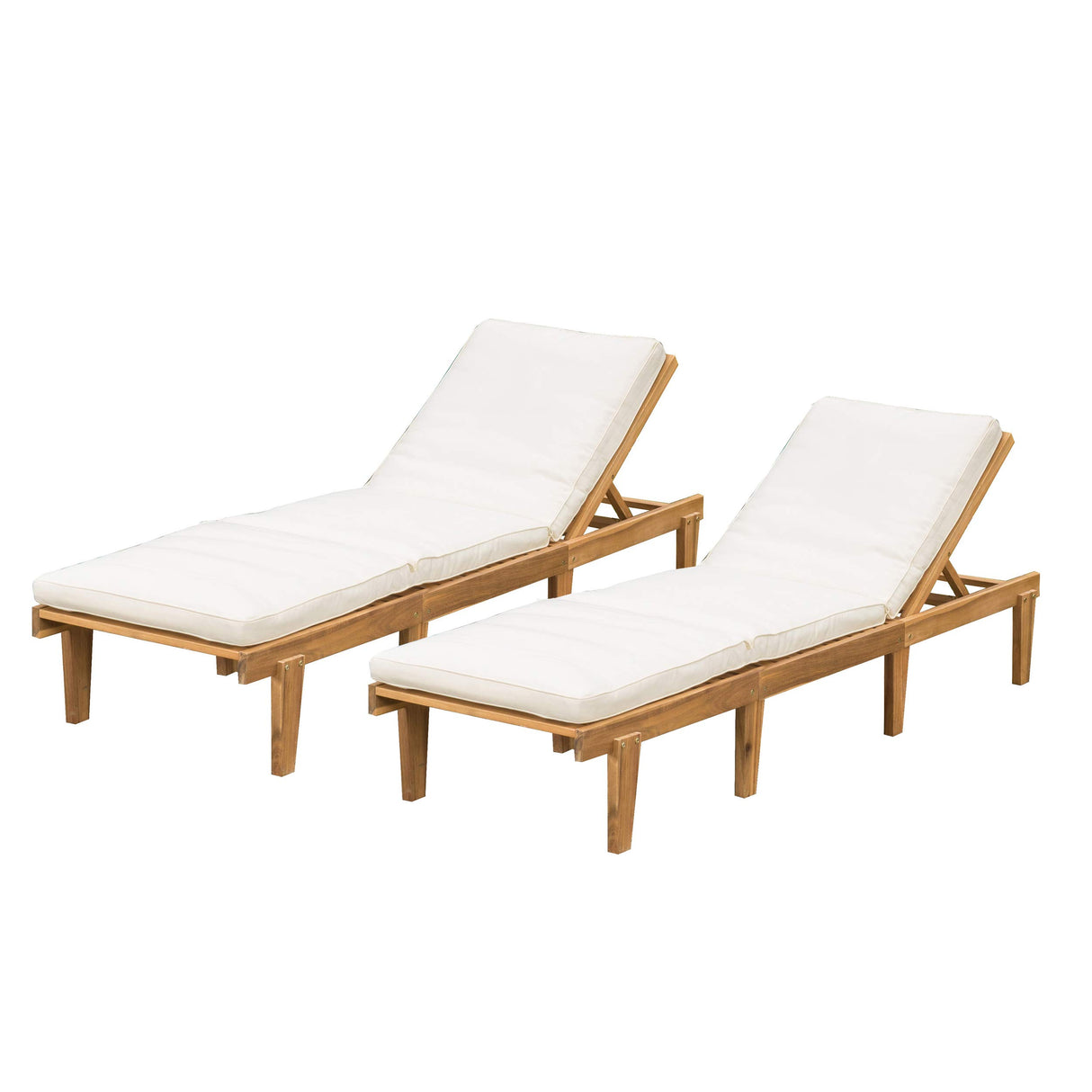 Outdoor Pool/Deck Furniture, Teak Chaise Lounge Chairs with Cushions (Set of 2)