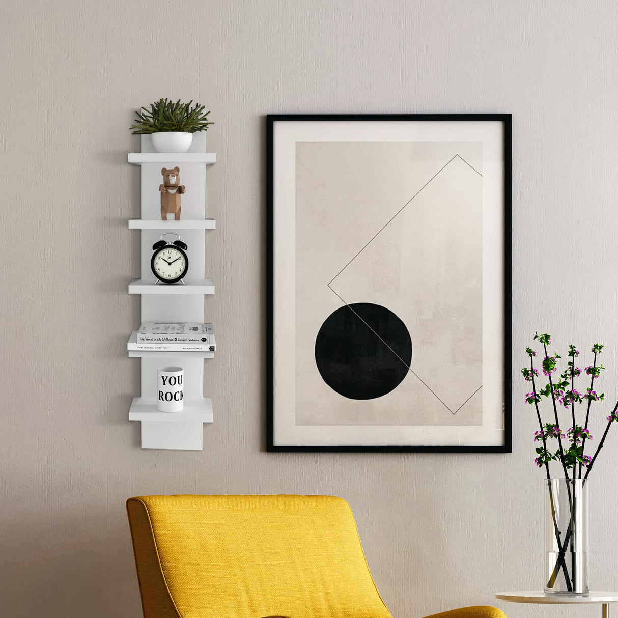 5 Tier Wall Shelf Unit,White Vertical Floating Shelf-Narrow Decorative Wall Mount Modern