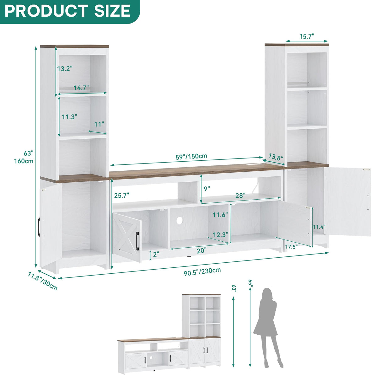 Farmhouse TV Stand for 65" TVs with LED Lights & Storage