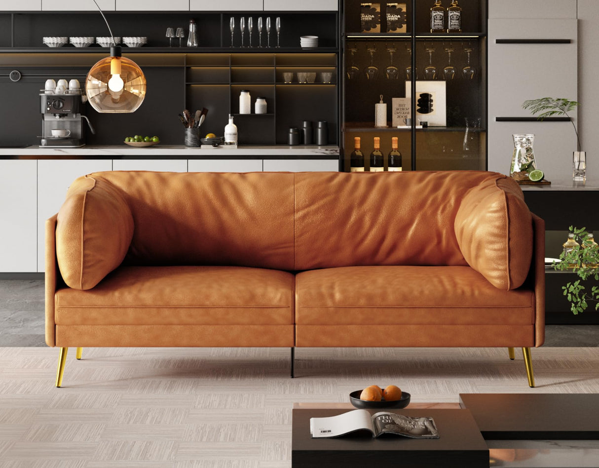 Faux Leather Couch Loveseat Sofa, 73" Mid-Century Modern Couch with Extra Deep Seat Comfort Armrest,
