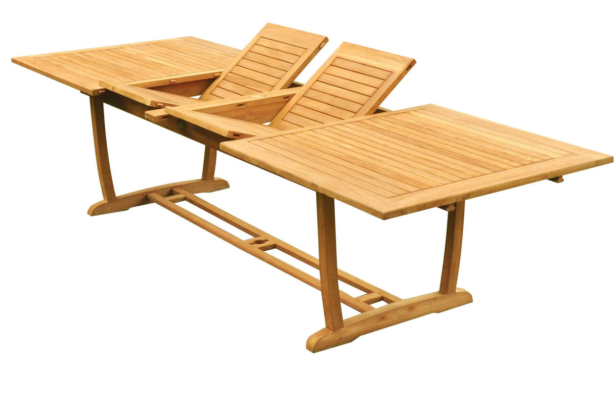 10 Seats 11 Pcs Grade-A Teak Wood Dining Set: 118" Double Extension Mas Rectangle Trestle Leg Table