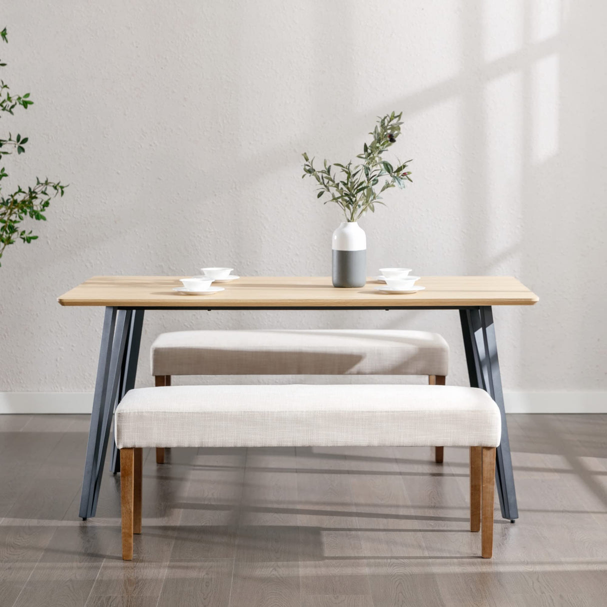 Farmhouse Linen Upholstered Dining Bench