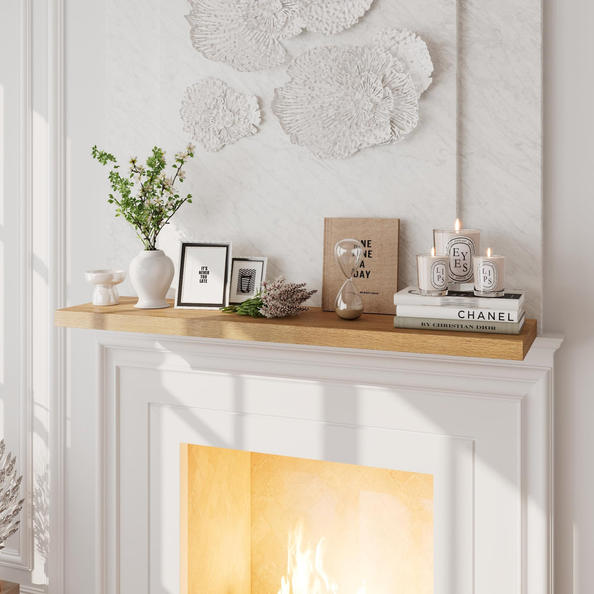 36 Inch Oak Floating Shelves - 10 Inch Deep, Rustic Wood Live Edge, Heavy Duty for Wall