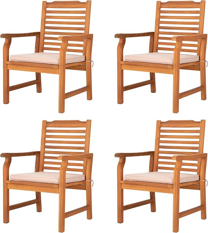 Outdoor Acacia Wood Dining Chairs Set of 2, Armchairs with Strong Wicker Back & Seat