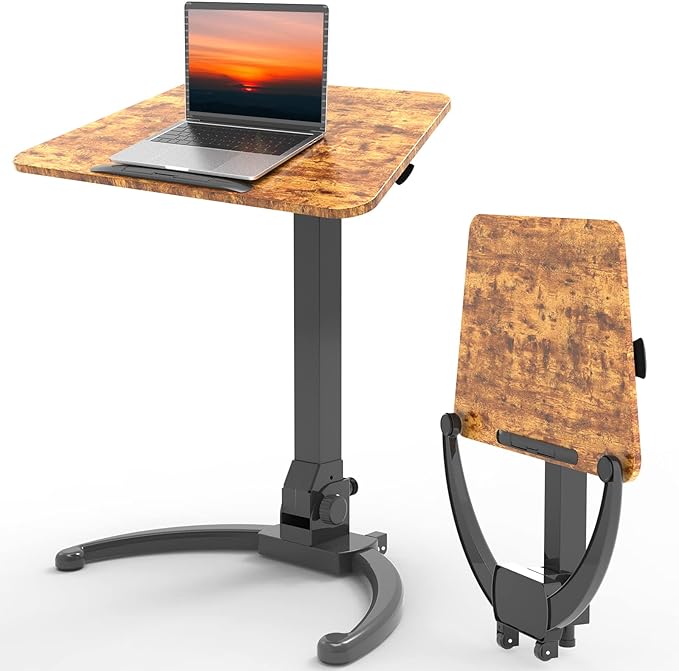 Foldable Mobile Standing Desk, Height-Adjustable Sit-Stand with 90 Tiltable Top