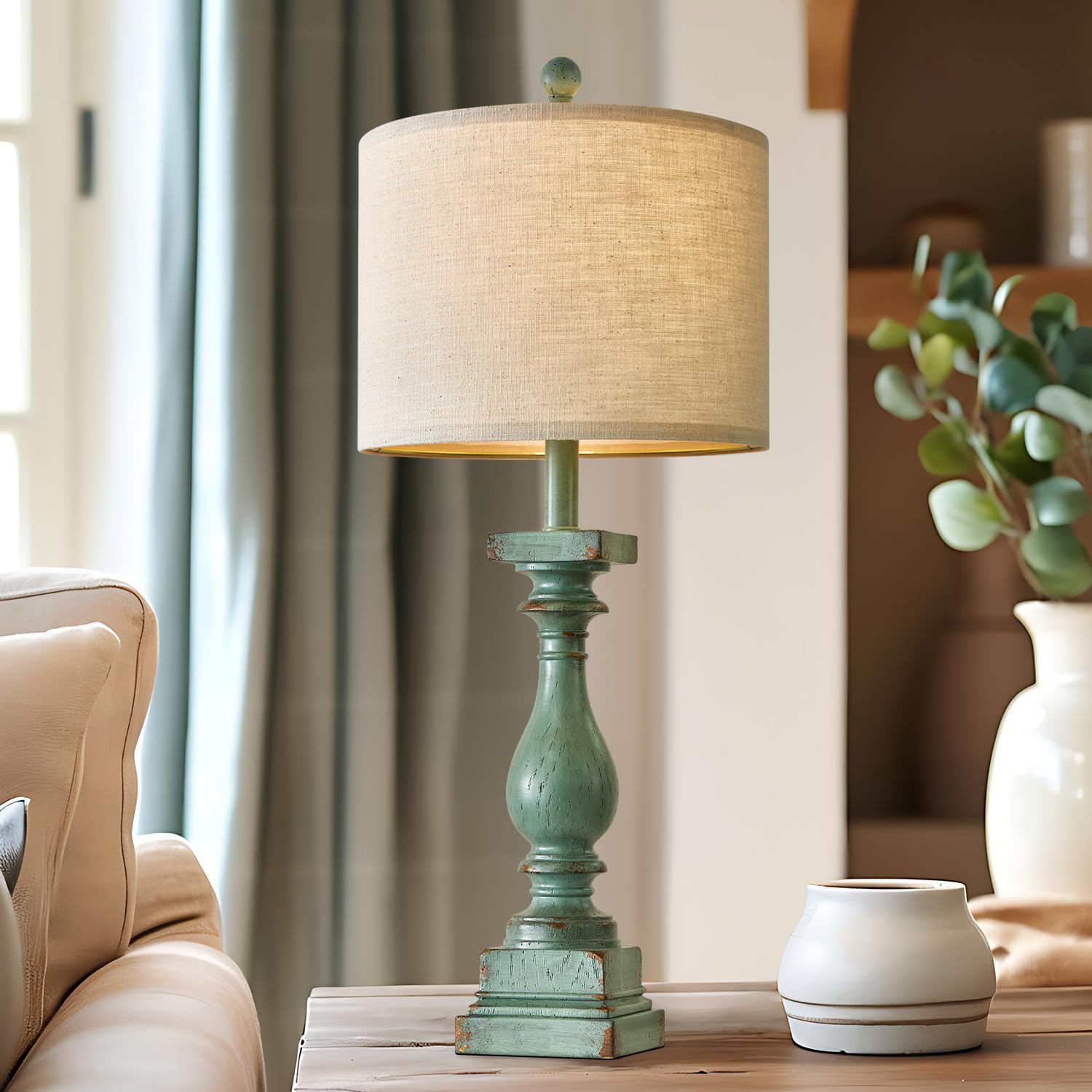 27" Farmhouse Table Lamp Set of 2 with USB A+C for Bedroom Living Room Vintage Rustic