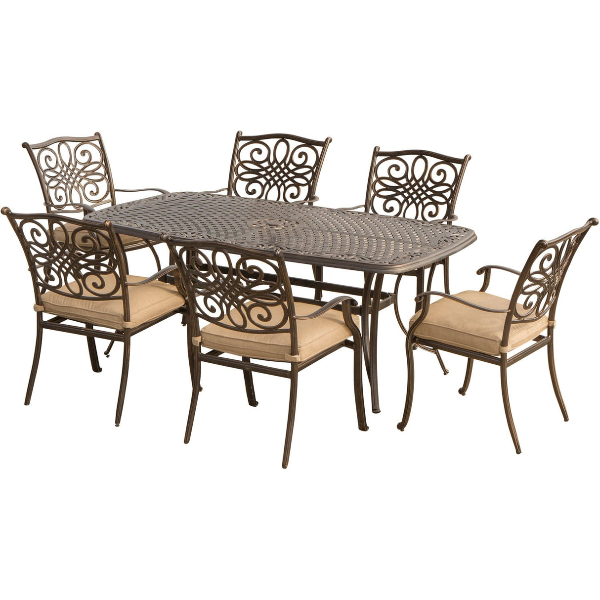Traditions 7-Piece Rust-Resistant Aluminum Outdoor Patio Dining Set with Tan Cushions