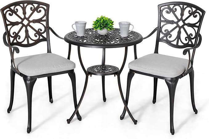 Bistro Set 3 Piece Outdoor All Weather Cast Aluminum Patio Bistro Set Patio Table and Chairs Set of 2