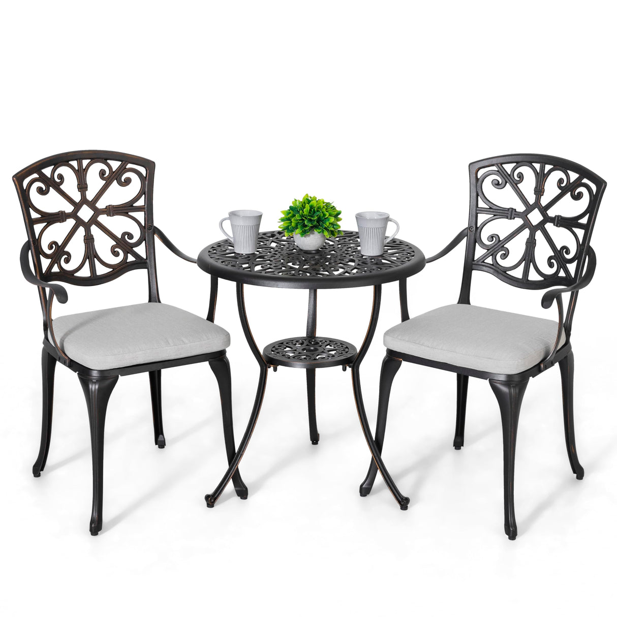 Bistro Set 3 Piece Outdoor All Weather Cast Aluminum Patio Bistro Set Patio Table and Chairs Set of 2