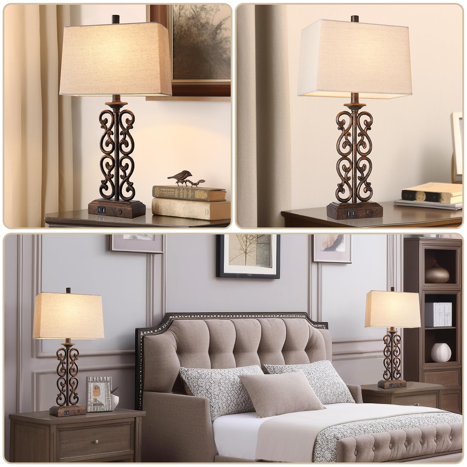 Set of 2 Farmhouse Touch Table Lamps for Living Room