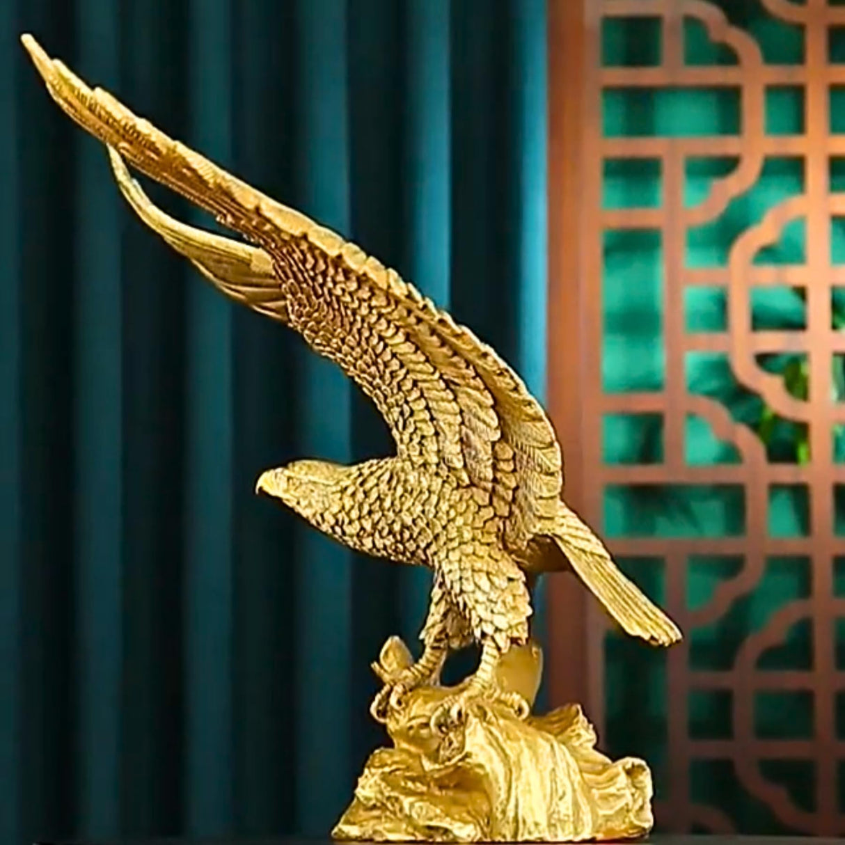 11.4" Gold Brass Eagle Statue-Solid Bronze Eagle Sculpture Modern Home Office Figurine Decor
