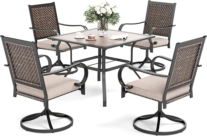 5 Pieces Patio Dining Set for 4, Wicker Outdoor Dining Set with Round Patio Table