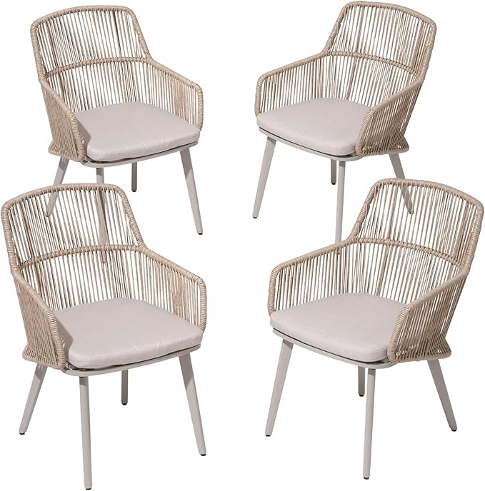 Patio Dining Chairs Set of 4, Woven Rope Outdoor Dining Chairs w/Steel Frame