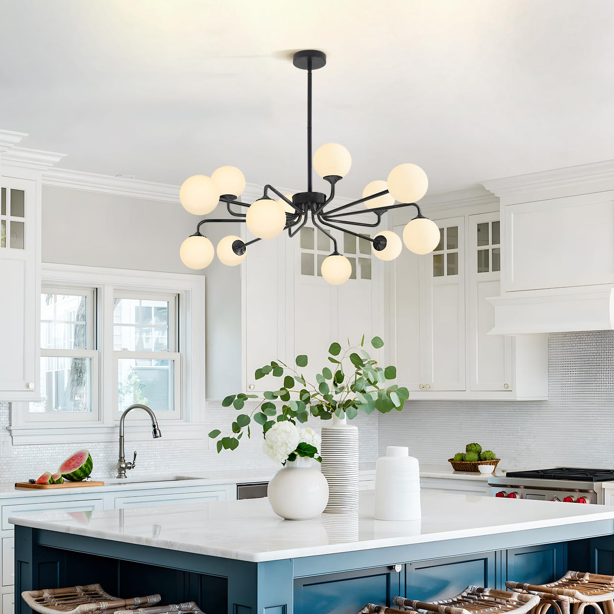 Lighting Black Sputnik Ceiling Light Fixture Modern Glass Ball Chandelier Globe Pendant Light 12-Light