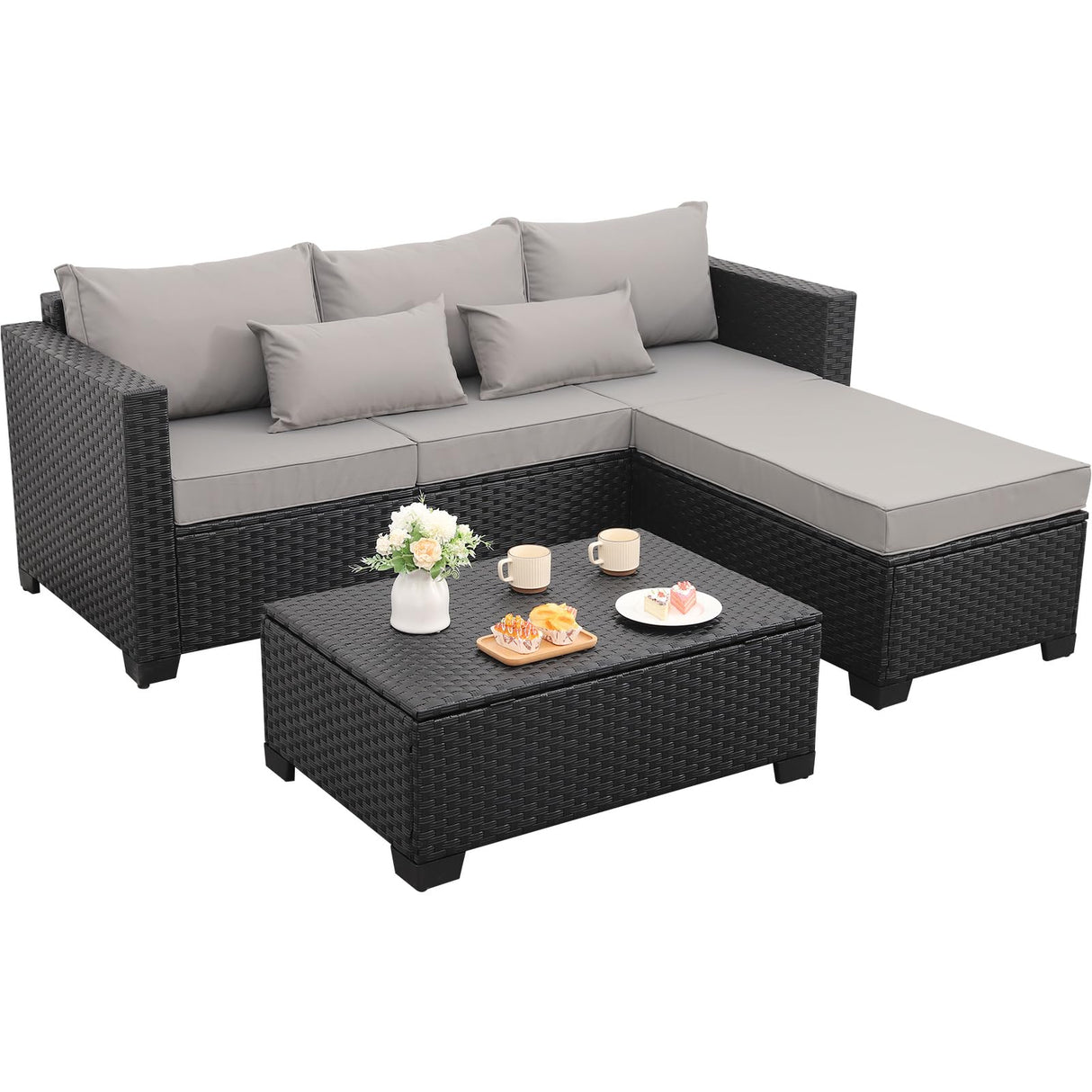 Outdoor Patio Sofa Set PE Wicker Rattan Sectional Conversation Sofa