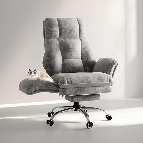 Big and Tall Office Chair with Footrest - Teddy Fleece Executive Desk Chair