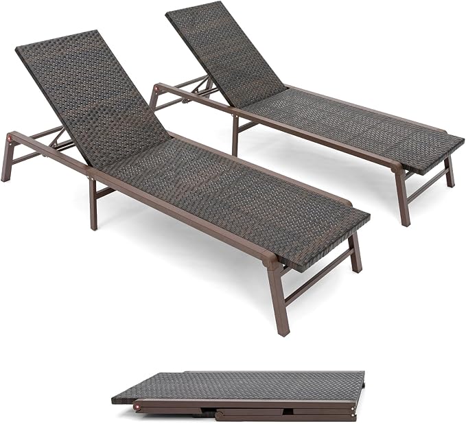 Outdoor Chaise Lounges, Free-Assemble Patio Lounge Set of 2