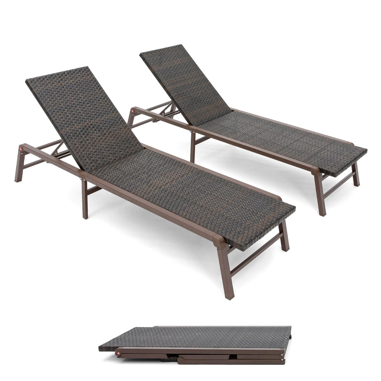 Outdoor Chaise Lounges, Free-Assemble Patio Lounge Set of 2