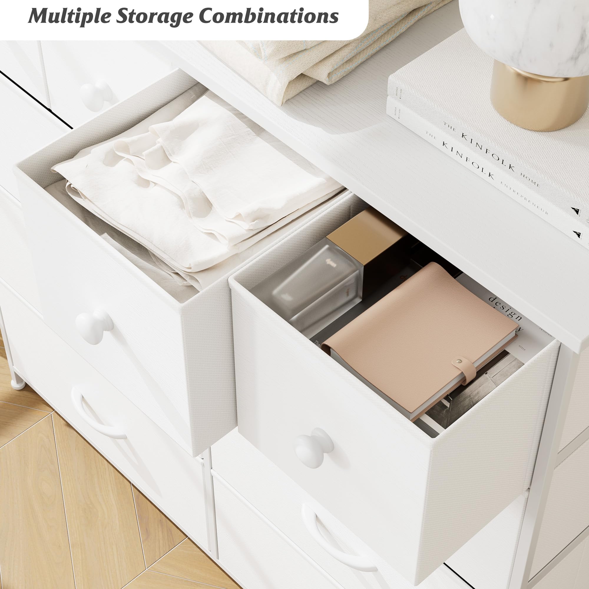 White Dresser, Dresser for Bedroom with 10 Drawers, Storage Drawer Organizer