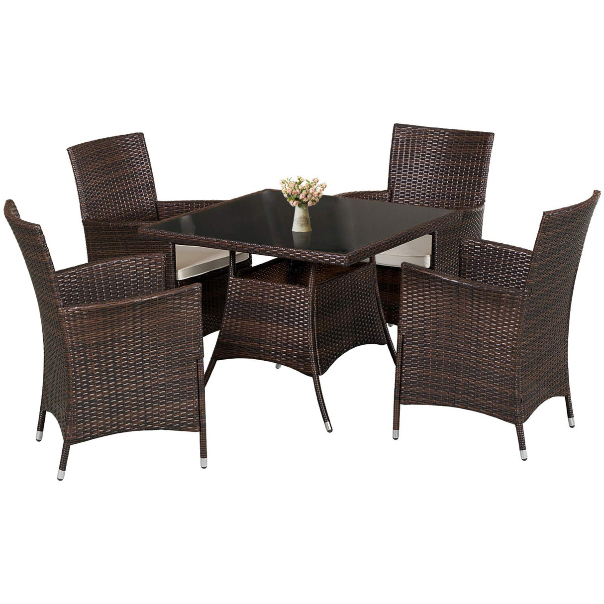 5-Piece Patio Furniture Outdoor Wicker Dining Set Table and 4 Chairs