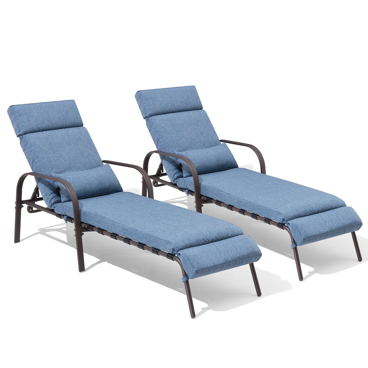 Outdoor Set of 2 with Cushion & Pillow, Adjustable 5 Position Pool Recliner, Outdoor Lounge