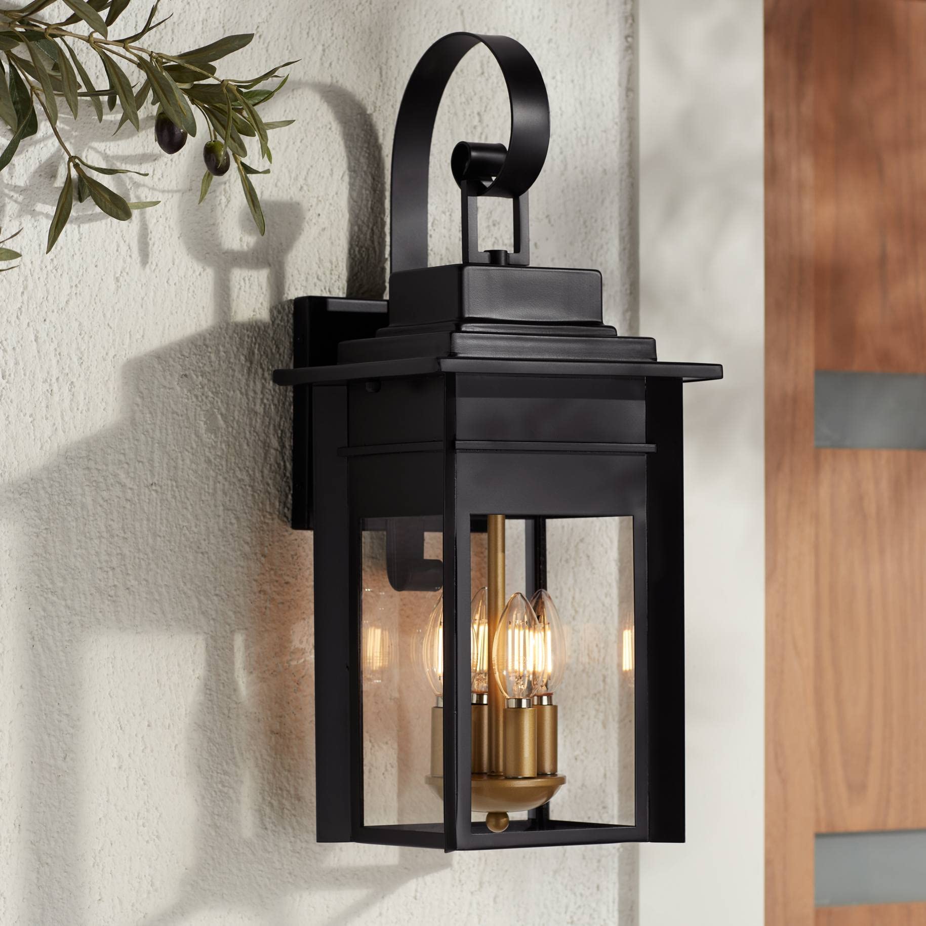Bransford Rustic Farmhouse Outdoor Wall Light Fixture Black 4-Light 21 1/2" Clear Glass