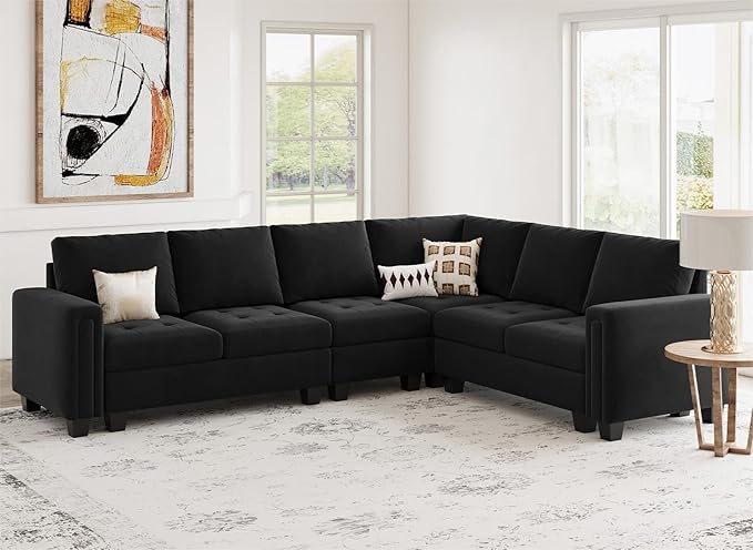 Sectional Sofa Couch 7-Seater Convertible Sectional Sofa Velvet Modular Sectional