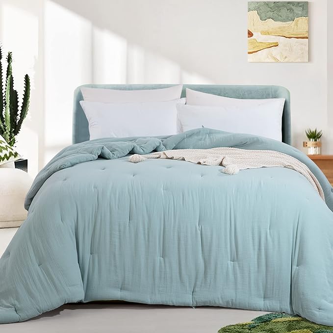 100% Cotton Muslin Comforter Oversized King 120x120, Lightweight and Breathable