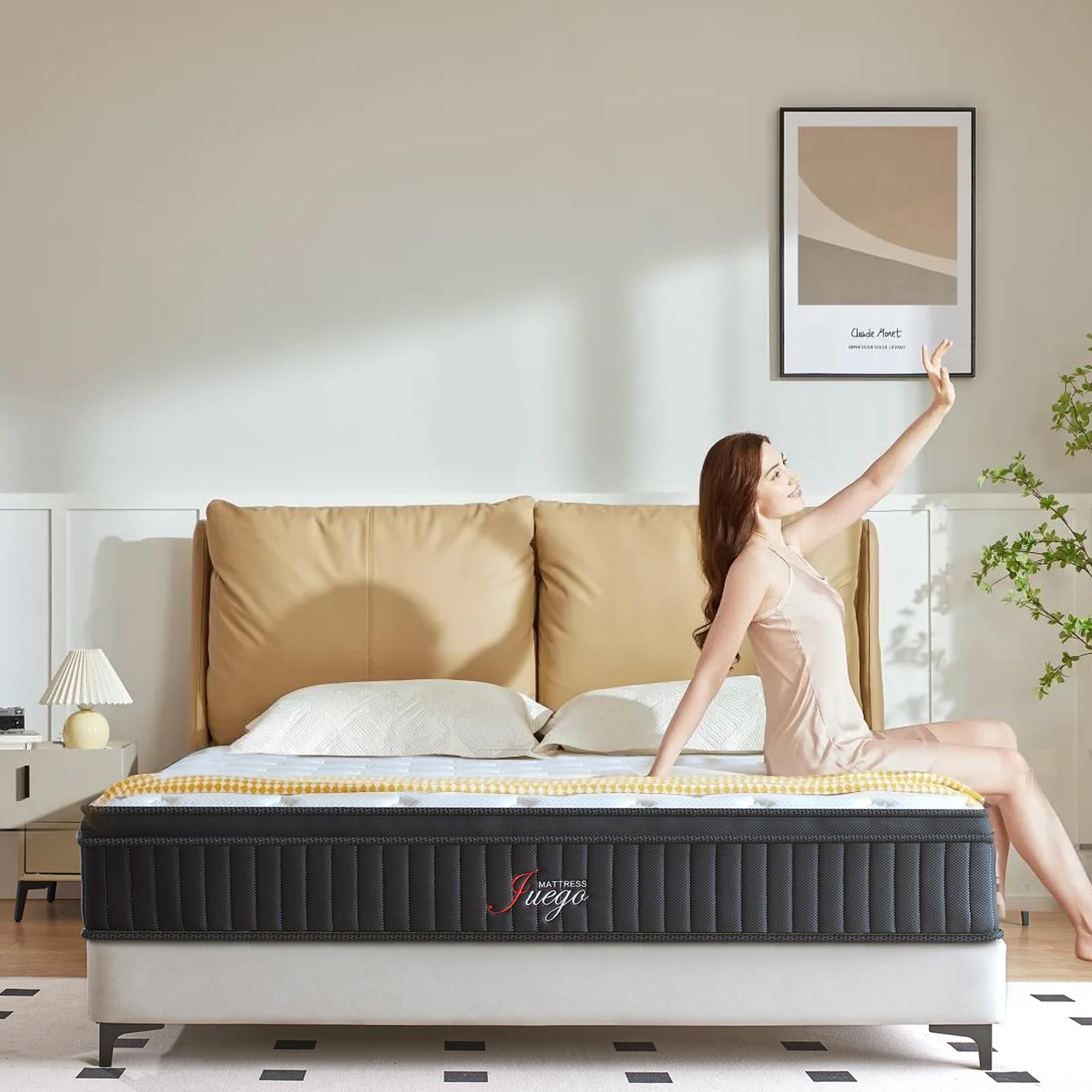 Queen Mattress 12 Inch Hybrid Memory Foam Mattress Queen Size Bed in A Box, Black
