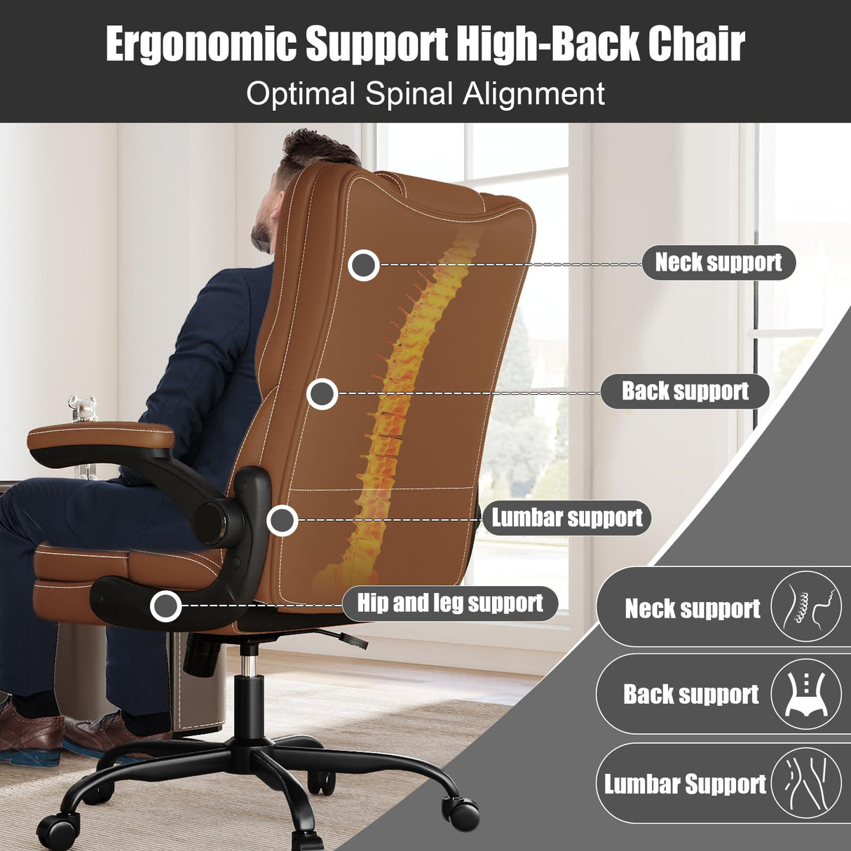 Ergonomic Office Chair with Lumbar Support - 300lbs Capacity