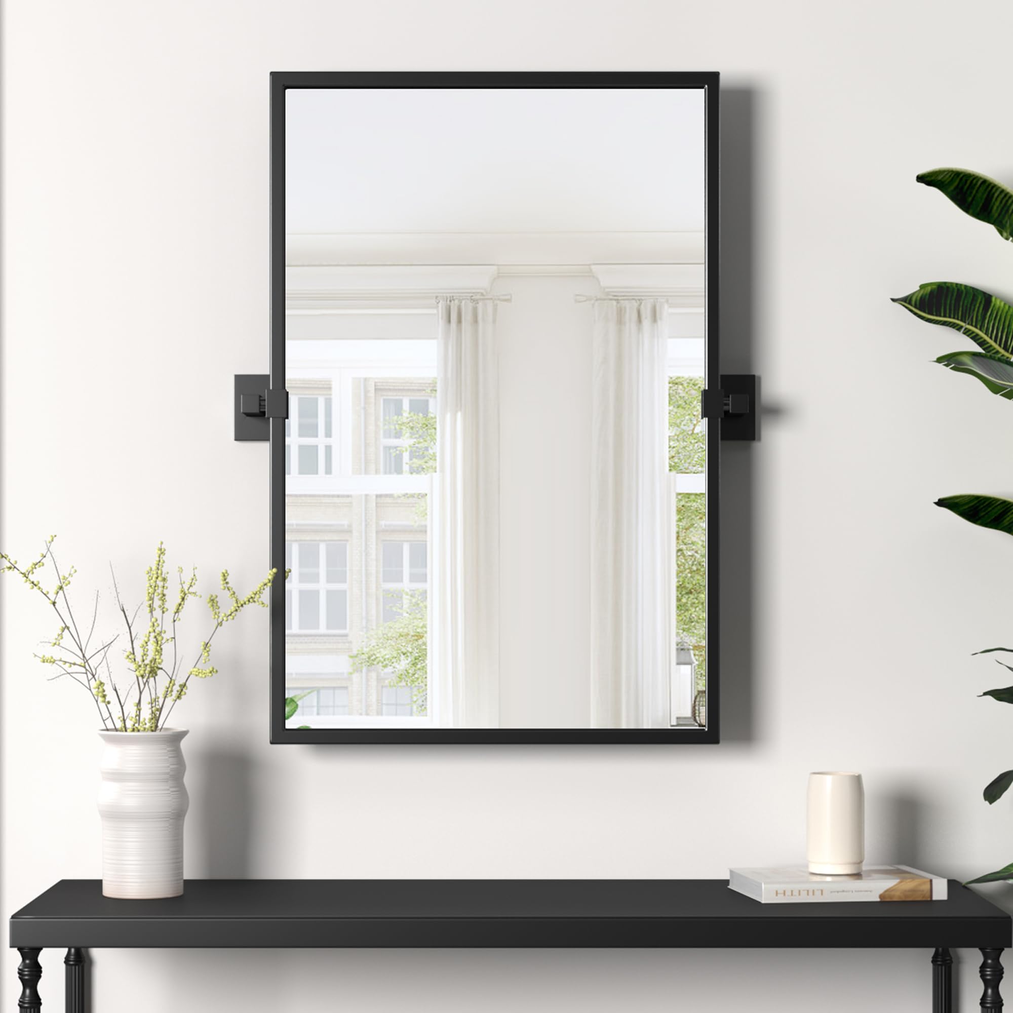 24x36 Inch Pivot Mirror Black Metal Frame Tilting Bathroom Mirrors for Over Sink
