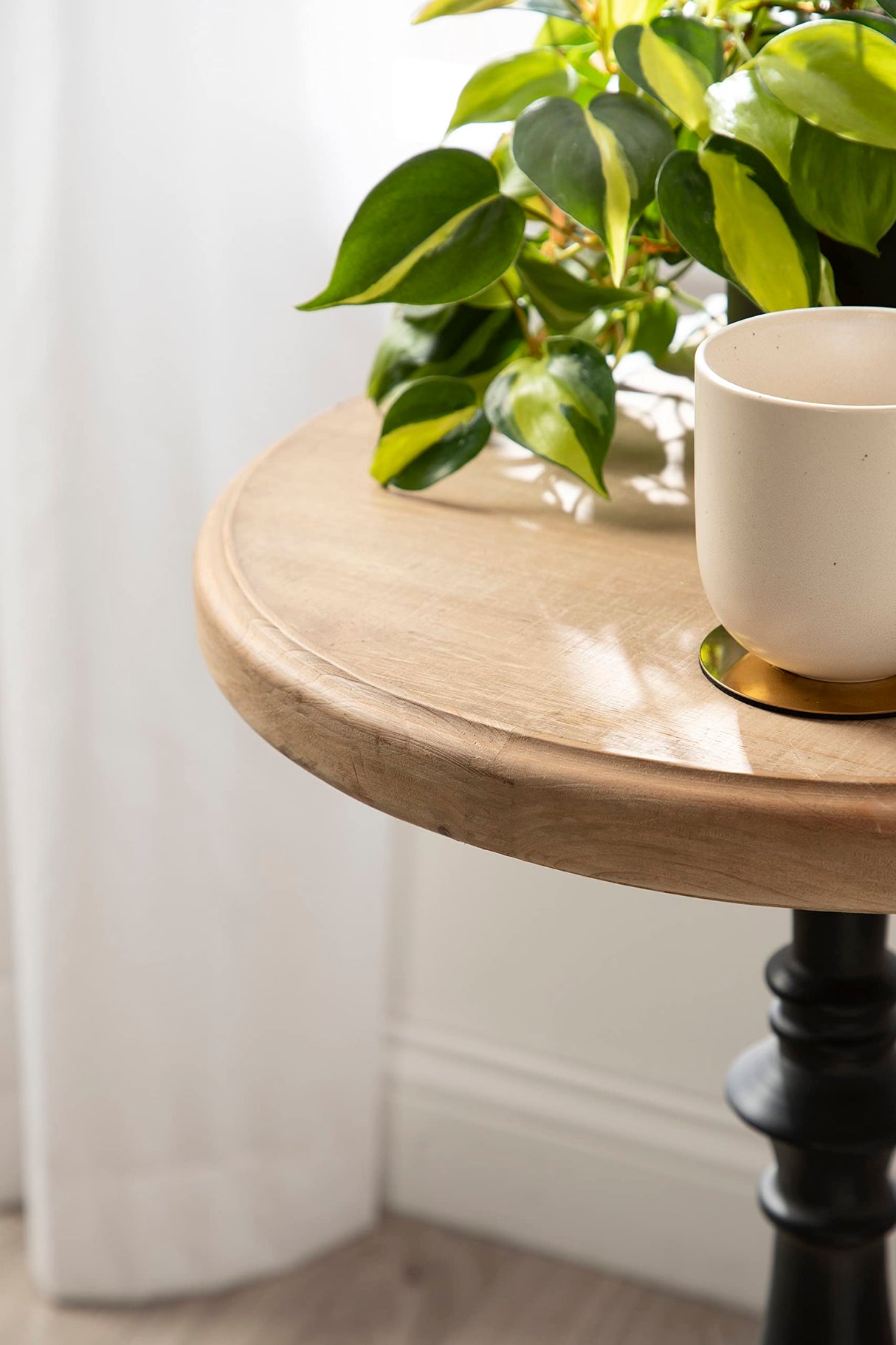 Wixley Round Wood and Metal Side Table, 18 x 25, Hazelnut Brown and Charcoal Gray